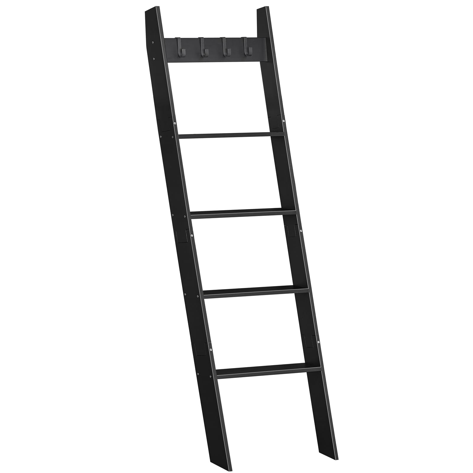 HOOBRO Blanket Ladder for Living Room and Bedroom, 5-Tier Wall Leaning Towel Rack for Bathroom, Decorative Ladder Shelf with 4 R