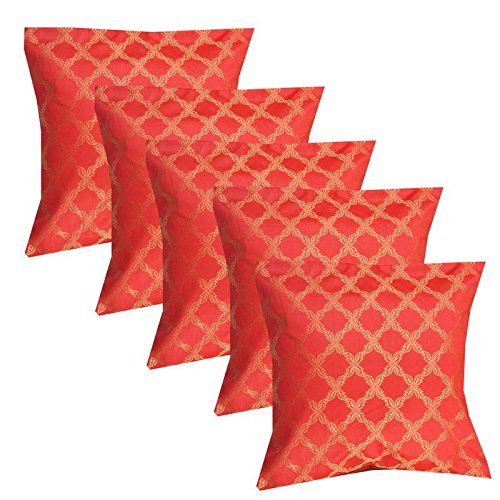 Pink Parrot Polyester Jacquard Square Cushion Cover (Multicolour, 16X16Inch)  Set Of 5