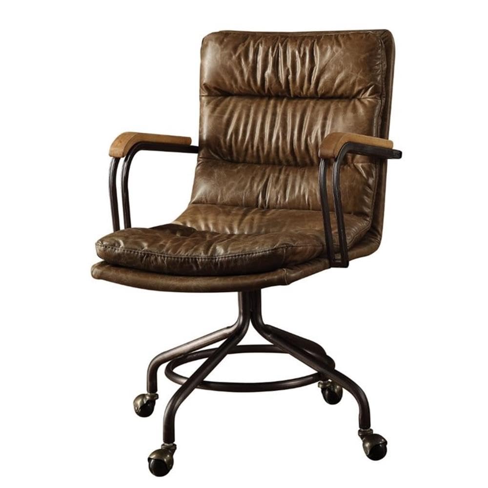 Acme Hedia Leather Swivel Office Chair in Vintage Brown