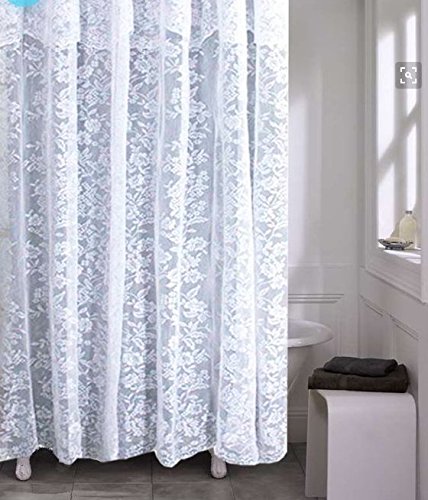 Spring Home Romance Lace Fabric Shower Curtain With An Attached Valance, 70 X 72 Long