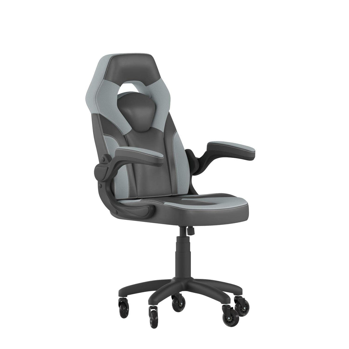 Flash Furniture X10 Gaming Chair Racing Office Computer Pc Adjustable Chair With Flip-Up Arms And Transparent Roller Wheels, Gray/Black Leathersoft