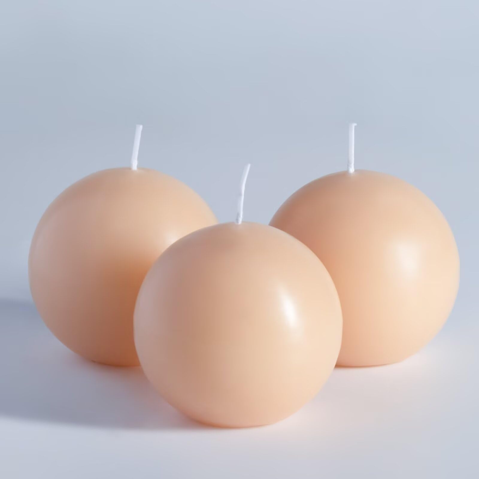 MOZEAL Hand-Poured, 3 Inch Beige Round Ball Candles - Elegant Beige Round Pillar Candles Set of 3, Dripless, Unscented, Smokeles