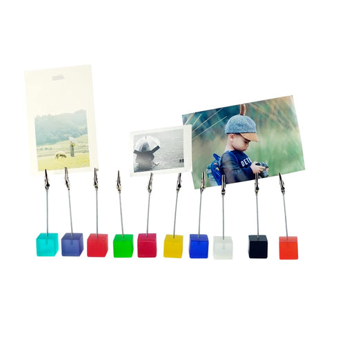 10 Pcs Cube Base Picture Holders With Clip, Cute Polaroid Desktop Photo Paper Clip Stand For Paper Name Place Card Postcard Memo