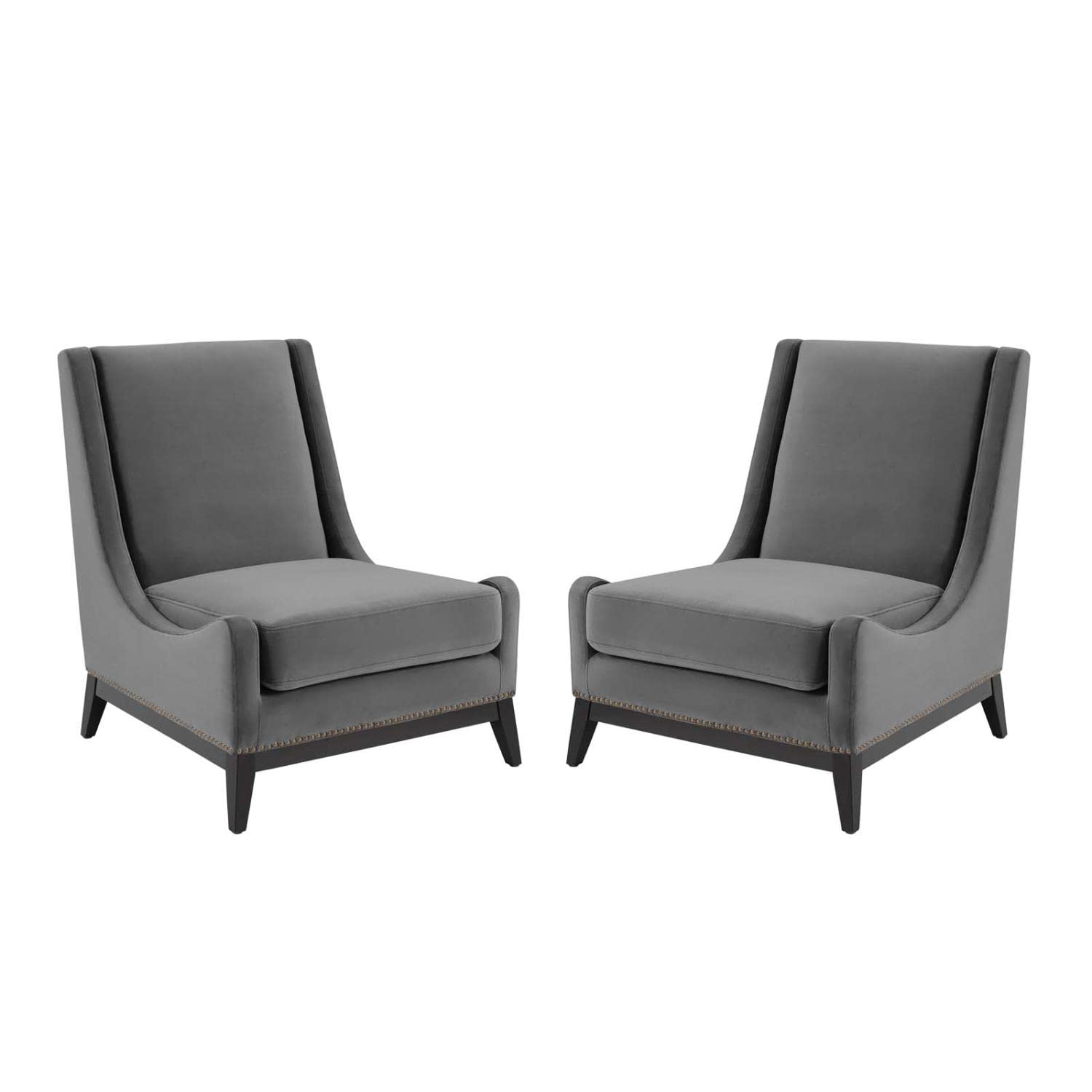 Modway Confident Upholstered Performance Velvet Set Of 2, Two Lounge Chairs, Gray