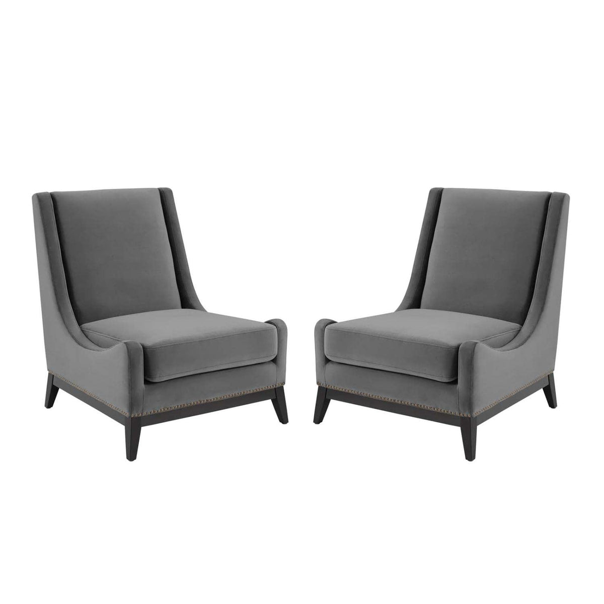 Modway Confident Upholstered Performance Velvet Set Of 2, Two Lounge Chairs, Gray