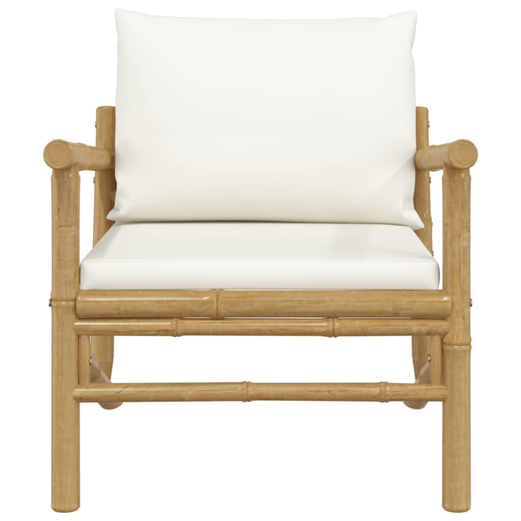 vidaXL Outdoor Garden Patio Chairs with Cream White Cushions - Durable, Lightweight, Bamboo, Comfortable Backrest, Natural Finish