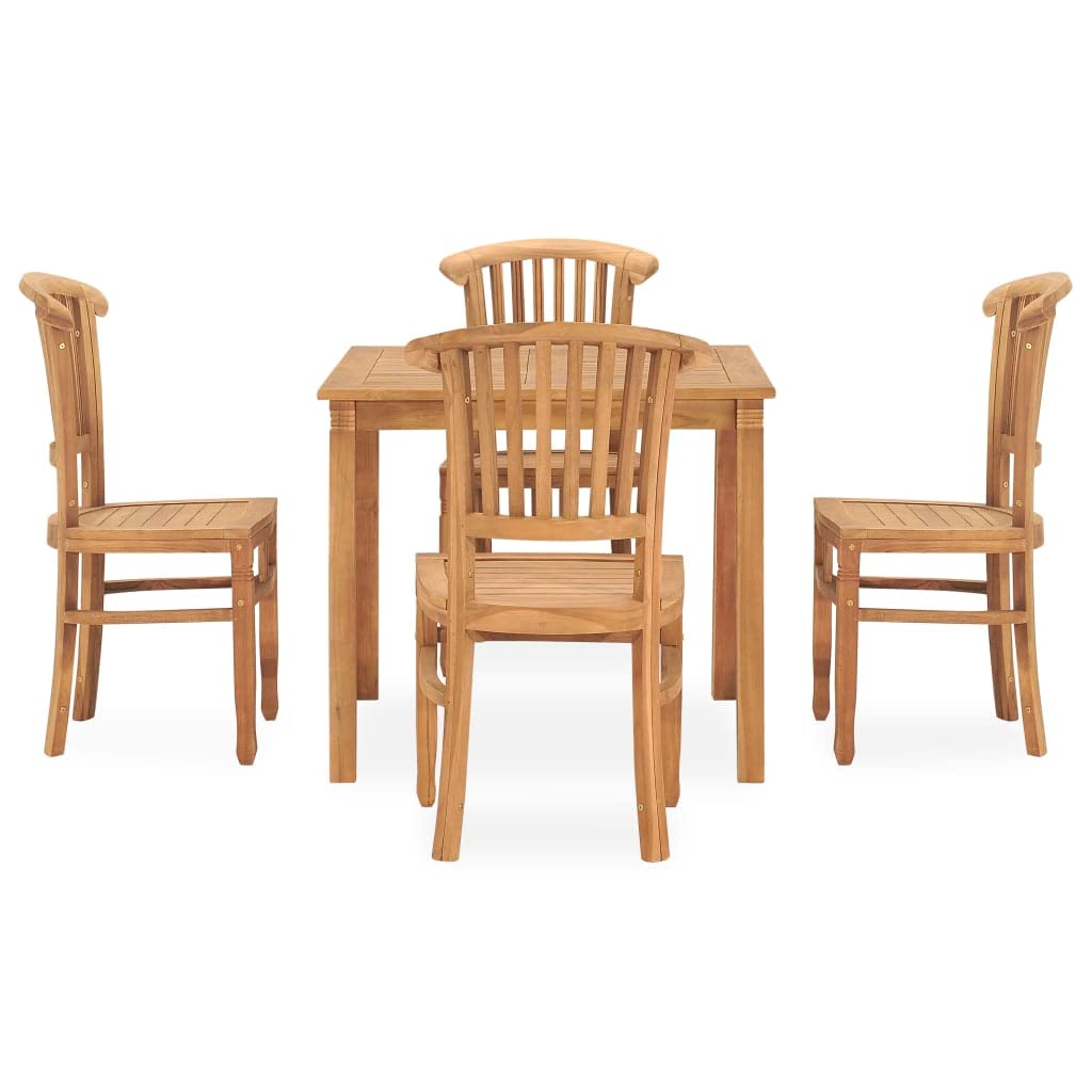 vidaXL 5-Piece Outdoor Patio Dining Set - Durable and Weather-Resistant Solid Teak Hardwood Furniture Set - Includes Rectangular Table and 4 Chairs - Brown