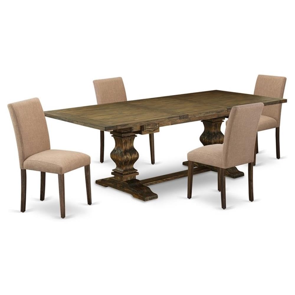 East West Furniture Laab5-77-47 5 Piece Dining Set Includes A Rectangle Dining Room Table With Butterfly Leaf And 4 Light Sable Linen Fabric Upholstered Chairs, 42X92 Inch, Jacobean
