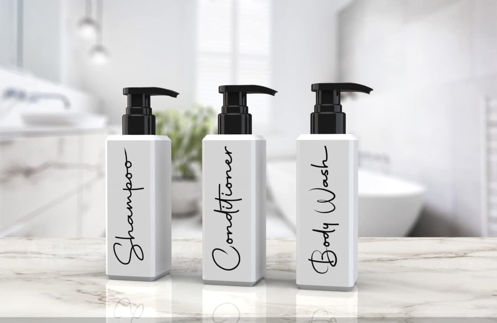 TwoP Brands Luxury Shampoo & Conditioner Dispenser Set - 3 Refillable Pump Bottles - White - Model shco2