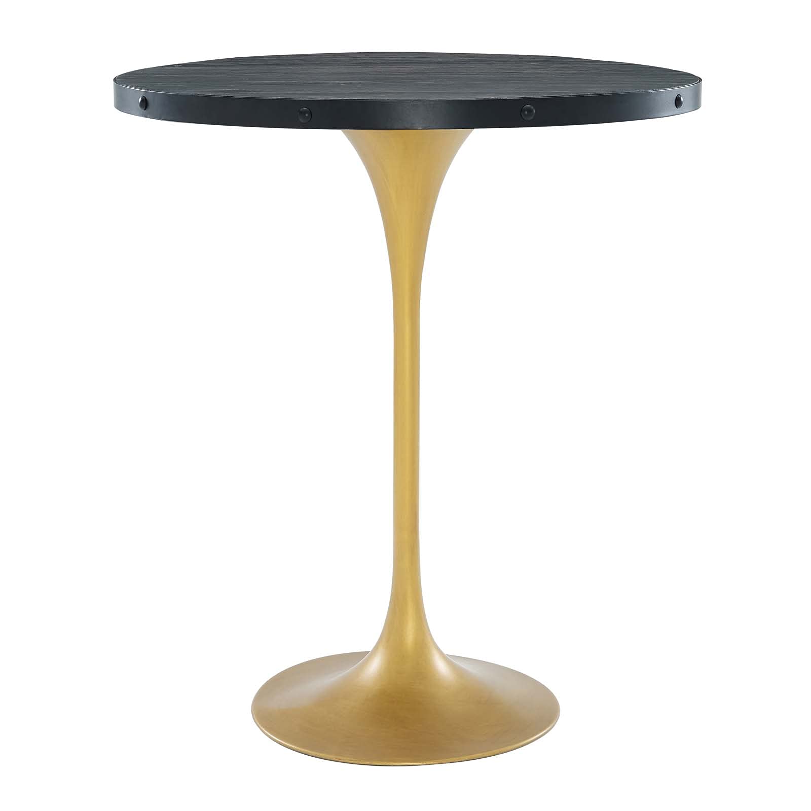 Modway Drive 36" Modern Farmhouse Dining Table with Round Pine Black Wood Top and Gold Steel Base in Black Gold
