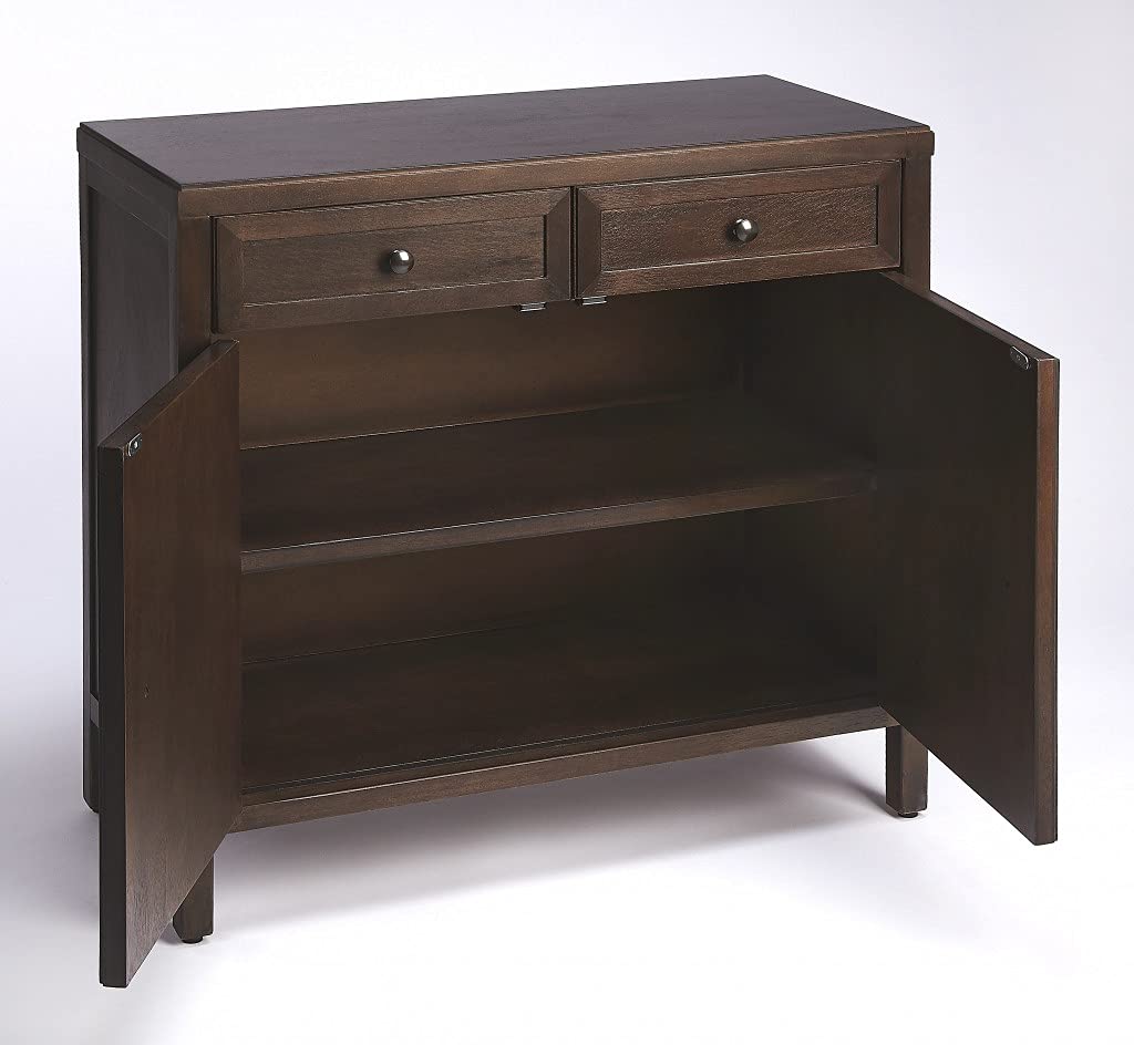 HomeRoots Dark Brown Bayur Wood Solids, MDF, Steel Imperial Coffee Console Cabinet