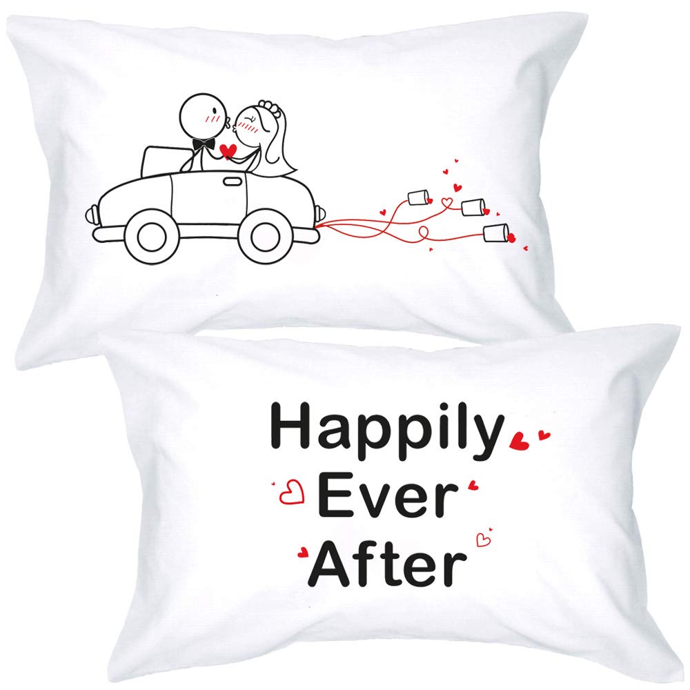 Boldloft Happily Ever After Couples Pillowcases- Wedding Gifts For Bride And Groom- Bridal Shower, Newlywed, Honeymoon- Engageme