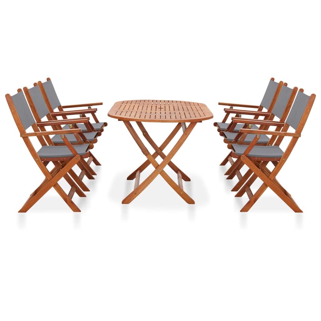 vidaXL 7-Piece Patio Dining Set- Solid Wood Eucalyptus & Textilene Material, Outdoor Lunch/Dinner Set with Weather-Resistant Features, Convenient Foldable Design for Storage & Transport