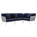 Modway EEI-5753-WHI-NAV Stance Outdoor Patio Woven Rope Aluminum, Large Sectional Sofa, White Navy