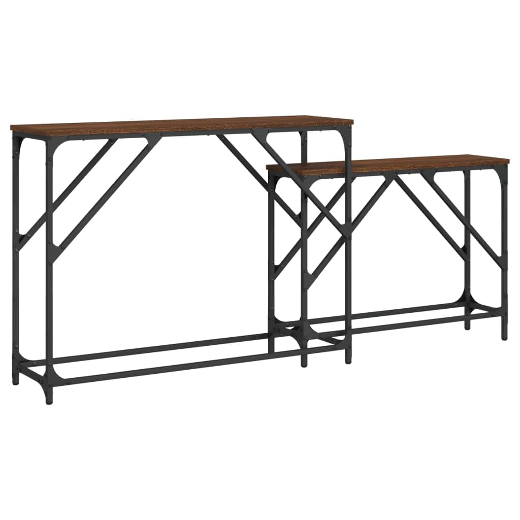 vidaXL Nesting Console Tables 2 pcs with Metal Frame - Brown Oak Engineered Wood - Ideal for Entryway, Living Room and Office