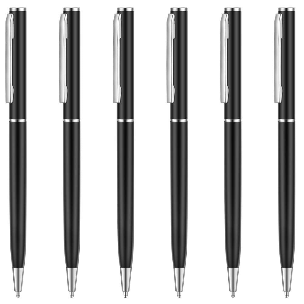 Unibene Slim Metallic Retractable Ballpoint Pens - Matte Black & Chrome, Nice Gift For Business Office Students Teachers Wedding