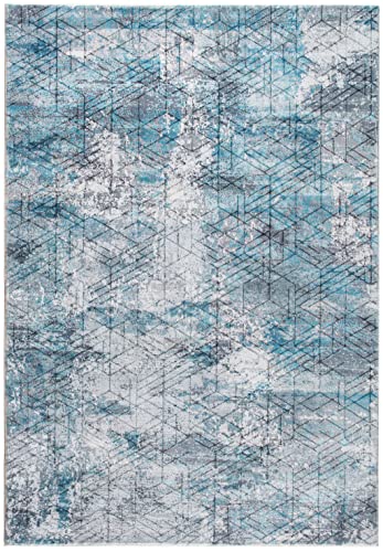 HomeRoots Blue/Grey Polyester 6’ x 9’ Blue Gray Abstract Cuboid Modern Area Rug