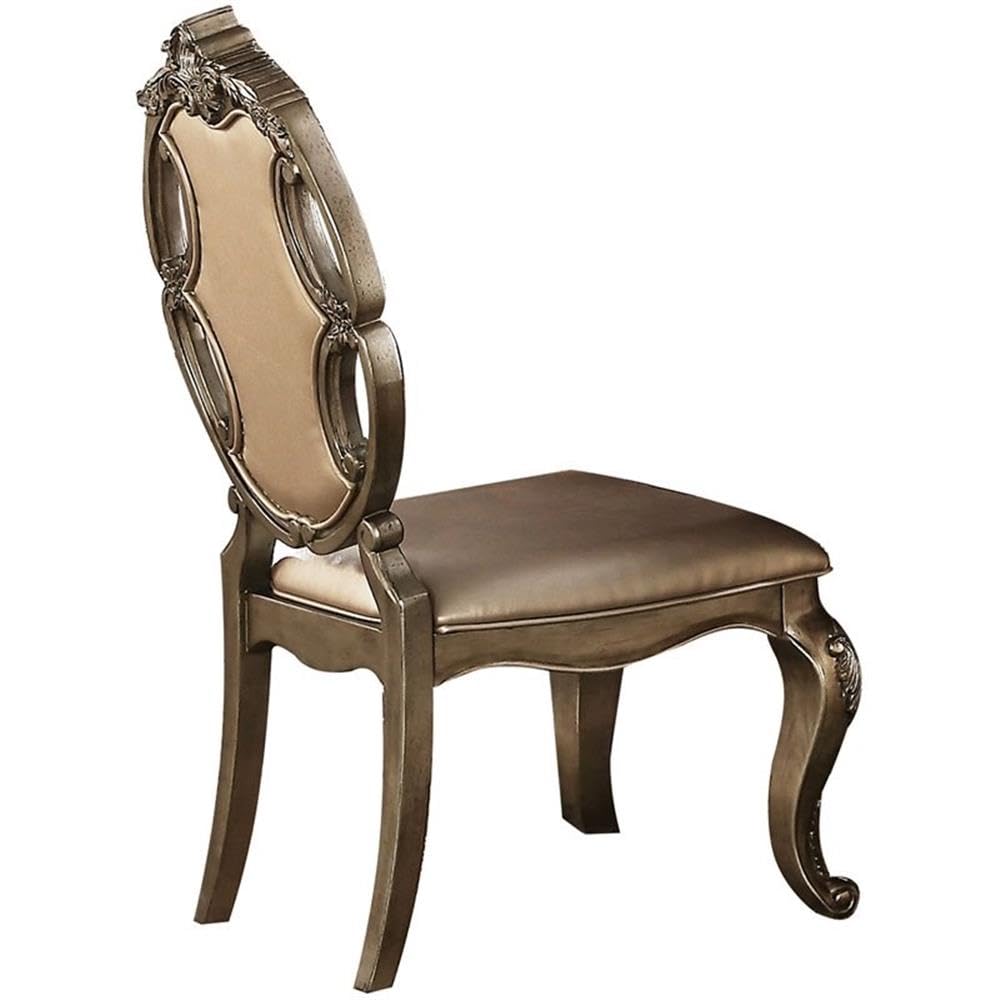 Acme Ragenardus Faux Leather Dining Side Chair in Champagne Oak Set of 2