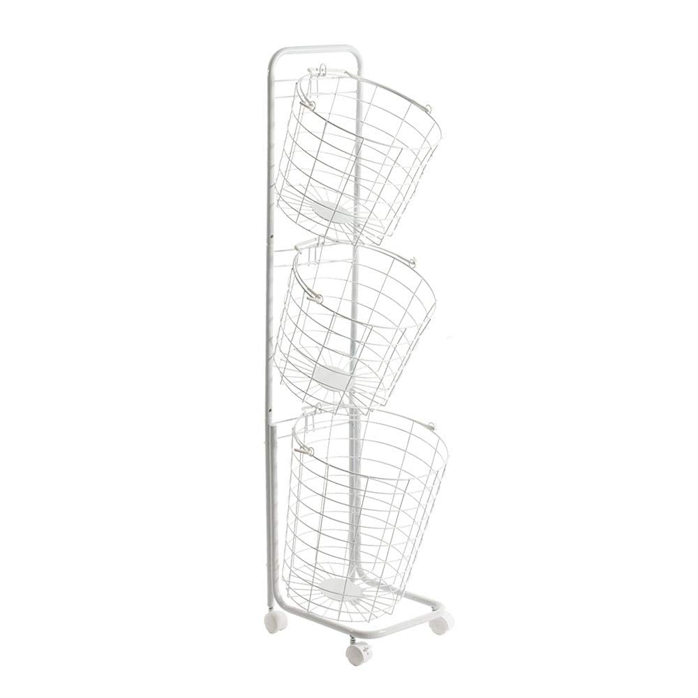 Farios 3 Tier Rolling Laundry Hamper, White