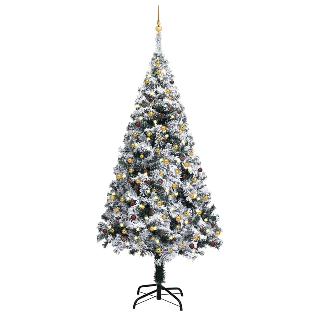 Vidaxl Artificial Christmas Tree With Leds&Ball Set Accessory Ornament Festival Holiday Home Artificial Tree Xmas Decoration Green Pvc