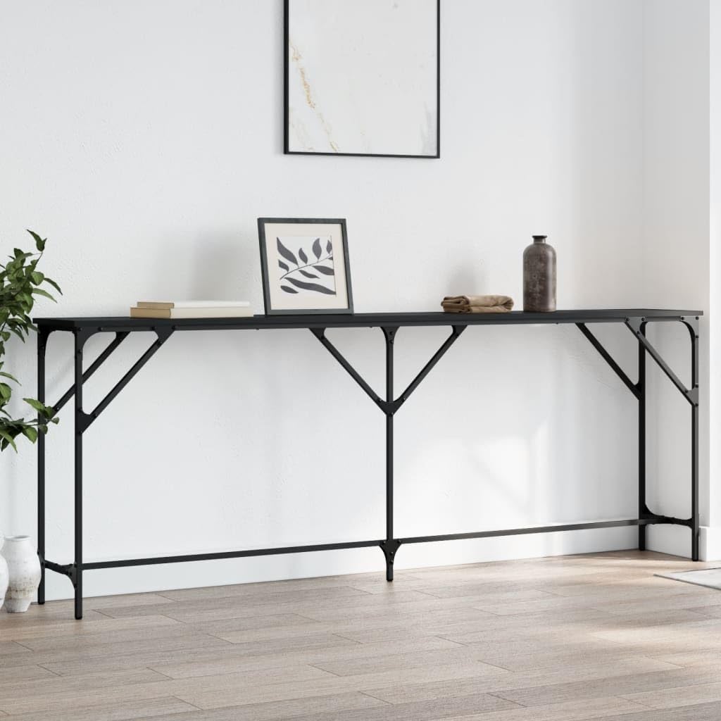 vidaXL Black Console Table in Industrial Style, Engineered Wood and Metal, Ideal for Entryway, Living Room, or Hallway