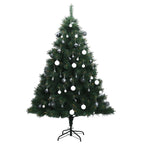 Vidaxl Artificial Hinged Christmas Tree With 150 Leds And Ball Set - 59.1 Inches Holiday Decor In Green, Yellow With Stand And Multiple Lighting Modes