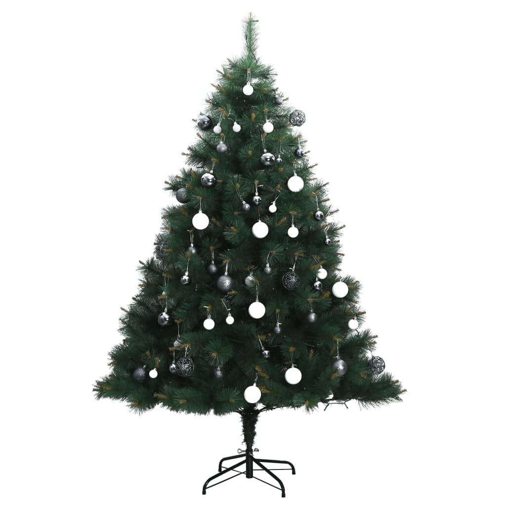 Vidaxl Artificial Hinged Christmas Tree With 150 Leds And Ball Set - 59.1 Inches Holiday Decor In Green, Yellow With Stand And Multiple Lighting Modes