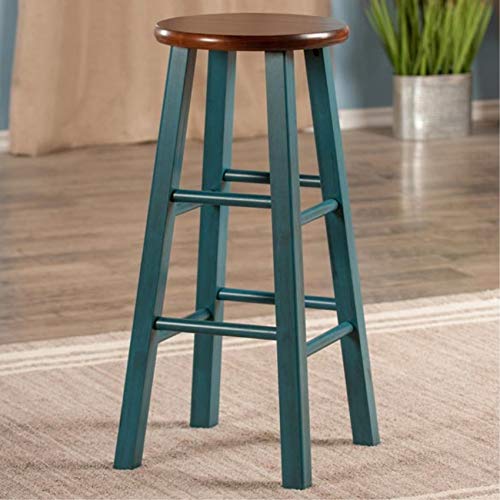 Ergode Wood Ivy 29' Bar Stool - Rustic Teal Finish, 13' Round Walnut Seat - Stable, Comfortable, Versatile - Ideal for Kitchen or Family Room - No Assembly Required - Supports up to 220lbs