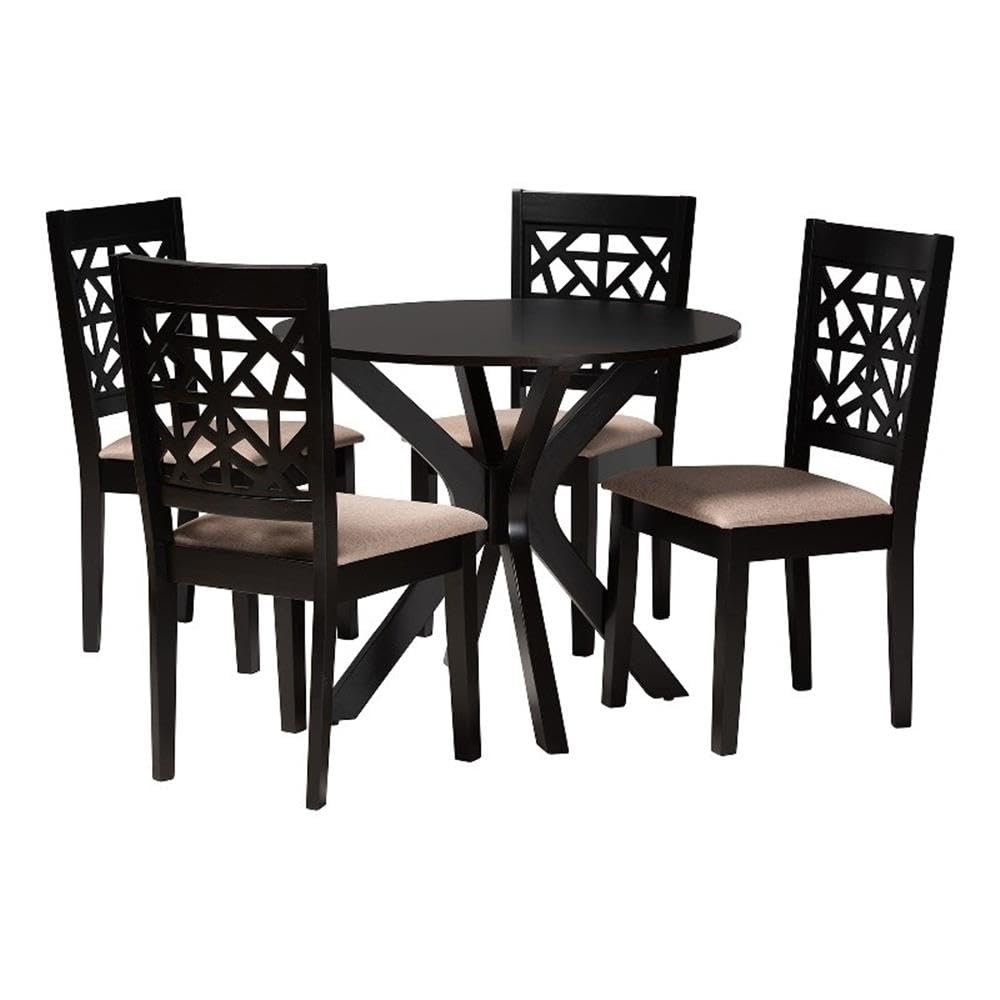 Baxton Studio Karel Modern Beige Fabric and Espresso Brown Finished Wood 5-Piece Dining Set