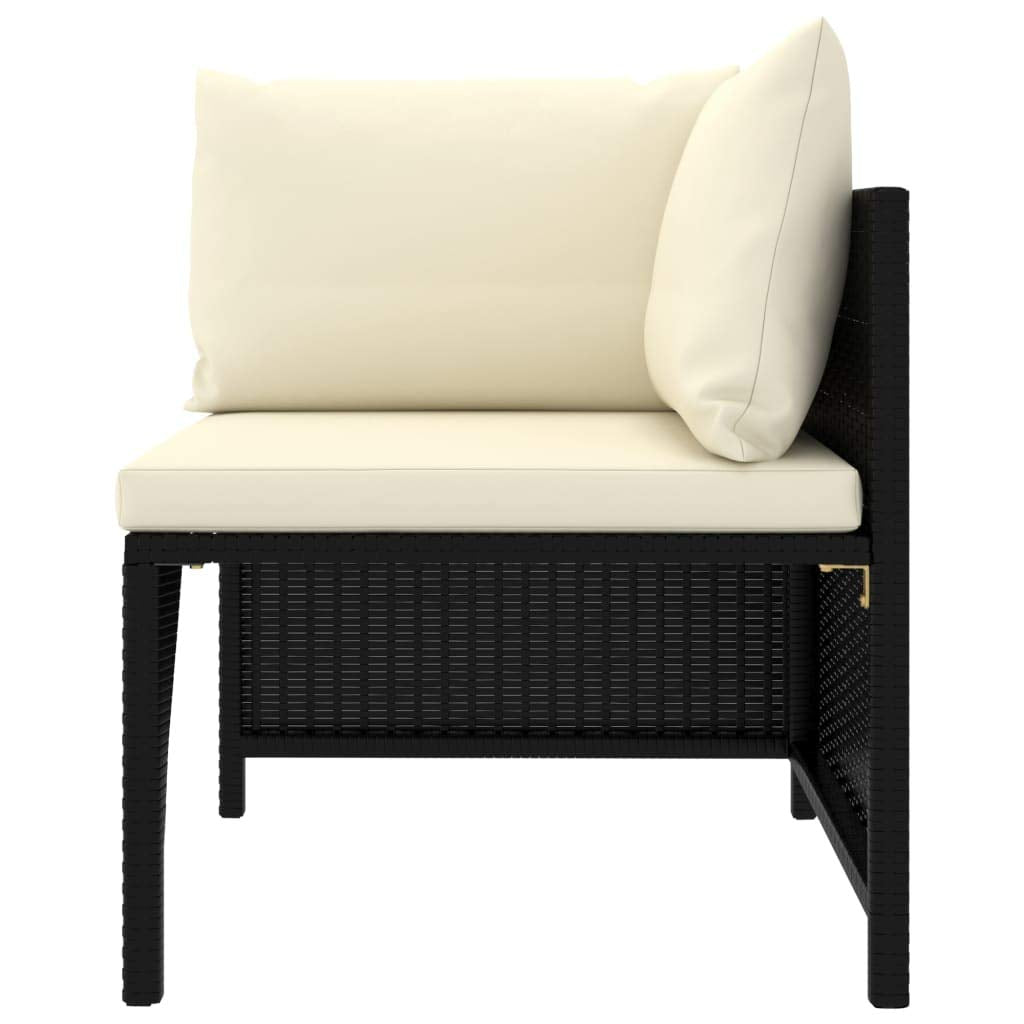 vidaXL 3 Piece Patio Lounge Set - Black Poly Rattan Outdoor Furniture with Cream White Cushions, Modular Design, Footstool Coffee Table