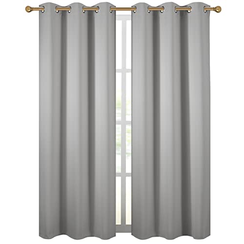 Diraysid Light Grey Grommet Blackout Curtains For Bedroom Thermal Insulated Room Darkening Curtains Drapes, 42 X 72 Inch, 2 Pane