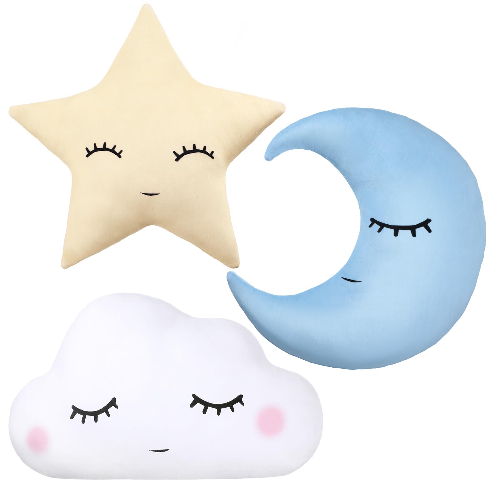 Chunful 3 Pcs Children Moon Star Cloud Cushion Soft Plush Cloud Shaped Pillow Stuffed Stars and Moon Nursery Decor Home Decor fo