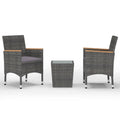 vidaXL Bistro Set 3 Piece Poly Rattan/Steel with Dark Gray Cushions and Tempered Glass Tabletop - Ideal for Garden/Balcony/Deck/Backyard