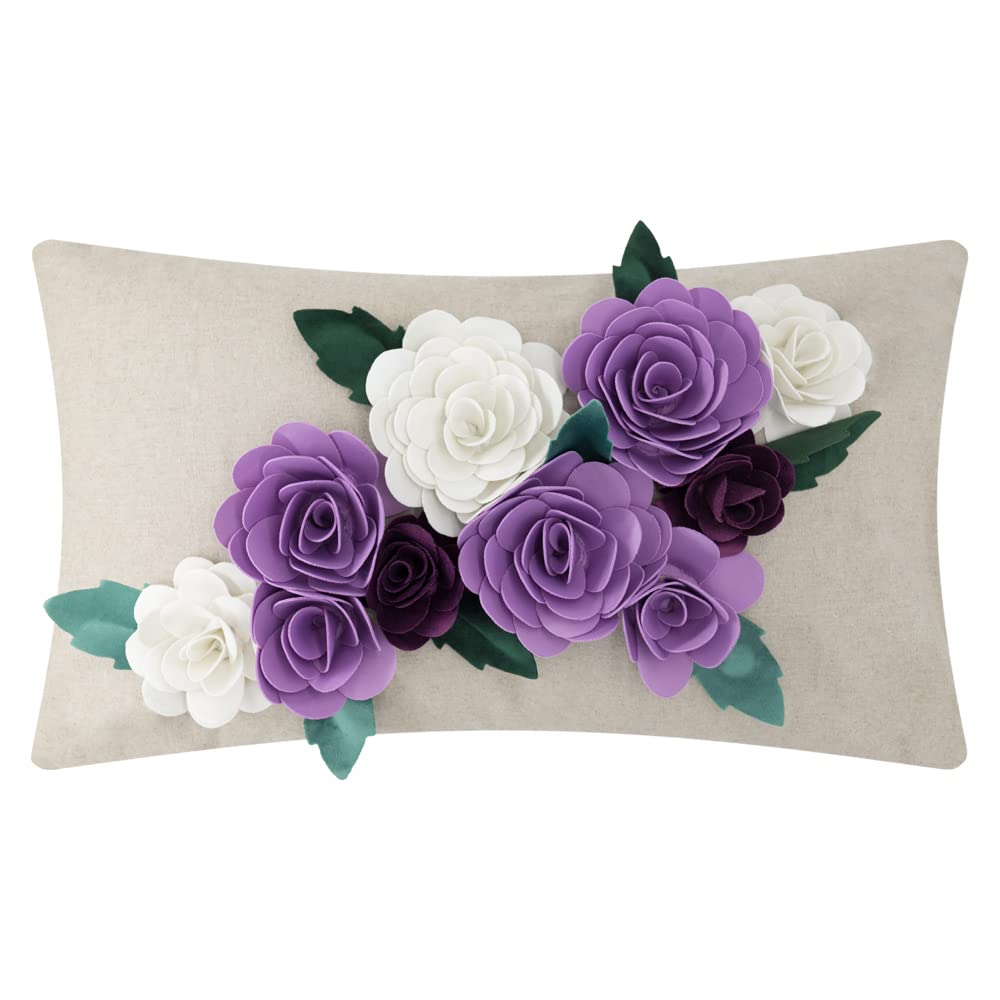 Kingrose 3D Flower Throw Pillow Cover Decorative Cushion Case Handmade Pillow Cover Home Sofa Couch Bed Decor 14 X 24 Inches Pur