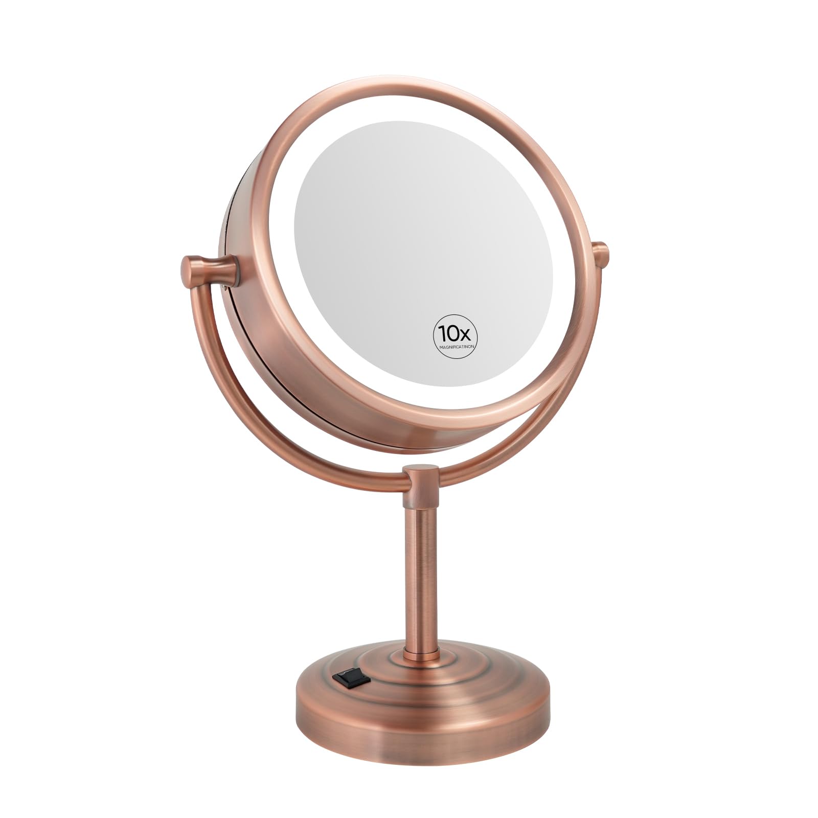 GURUN 8.5 Inch Tabletop LED Lighted Makeup Mirror with 10x Magnification Double Sided Vanity Mirror Plug Power Matte Rose Gold M