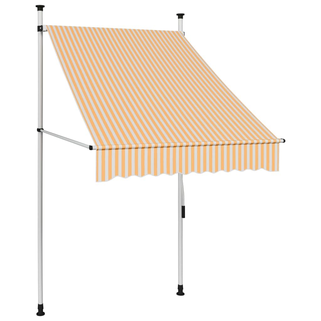 vidaXL Manual Retractable Awning - Weather and UV Resistant, Polyester with PU Coating and Sturdy Steel Frame - Easily Adjustable Design - 39.4 Inches, Yellow and Blue Stripes