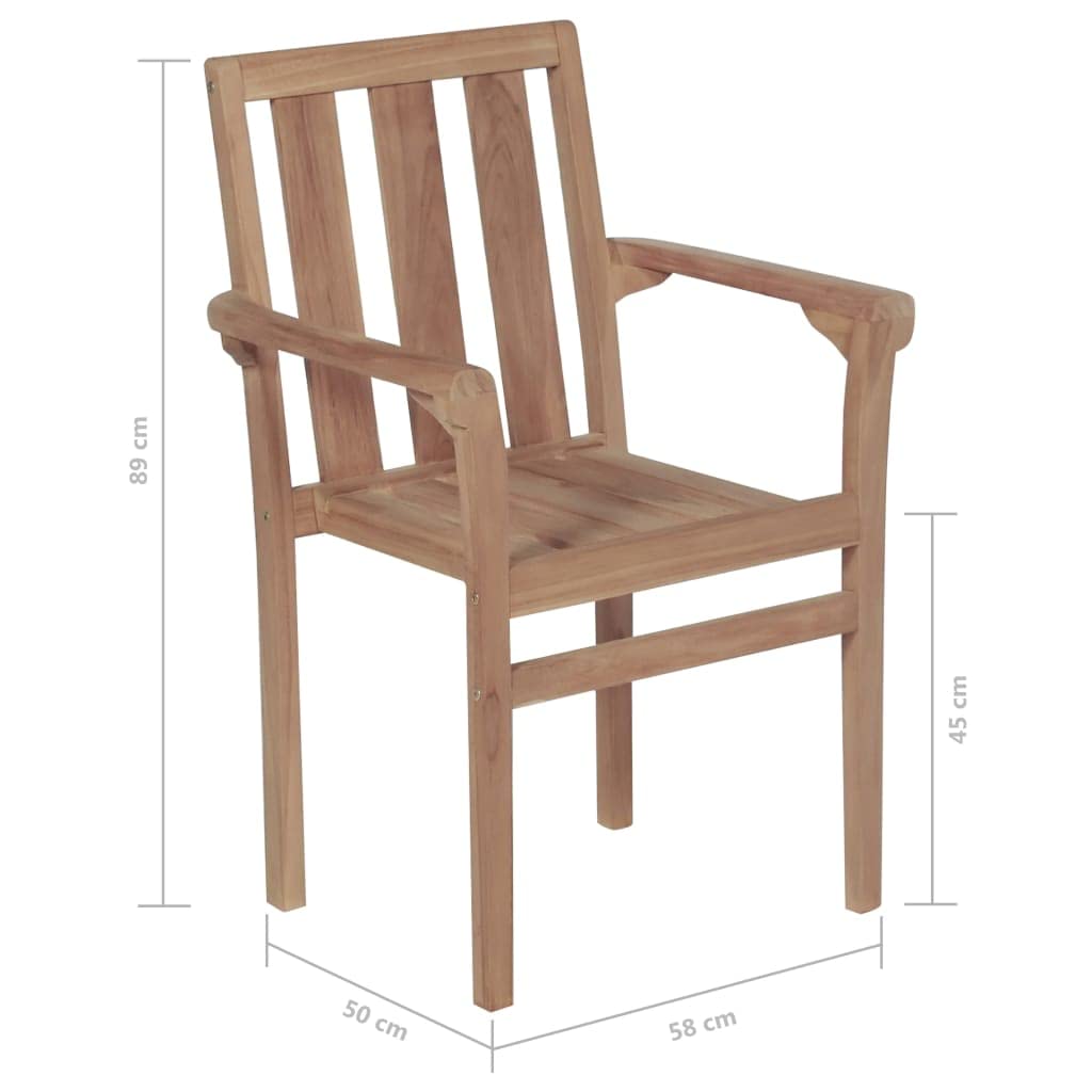 vidaXL Solid Teak Wood Stackable Patio Chairs with Cushions - 8 pcs Set, Weather Resistant, Suitable for Homes, Offices, Bars, and Cafes, Easy Assembly, Natural Wood Finish