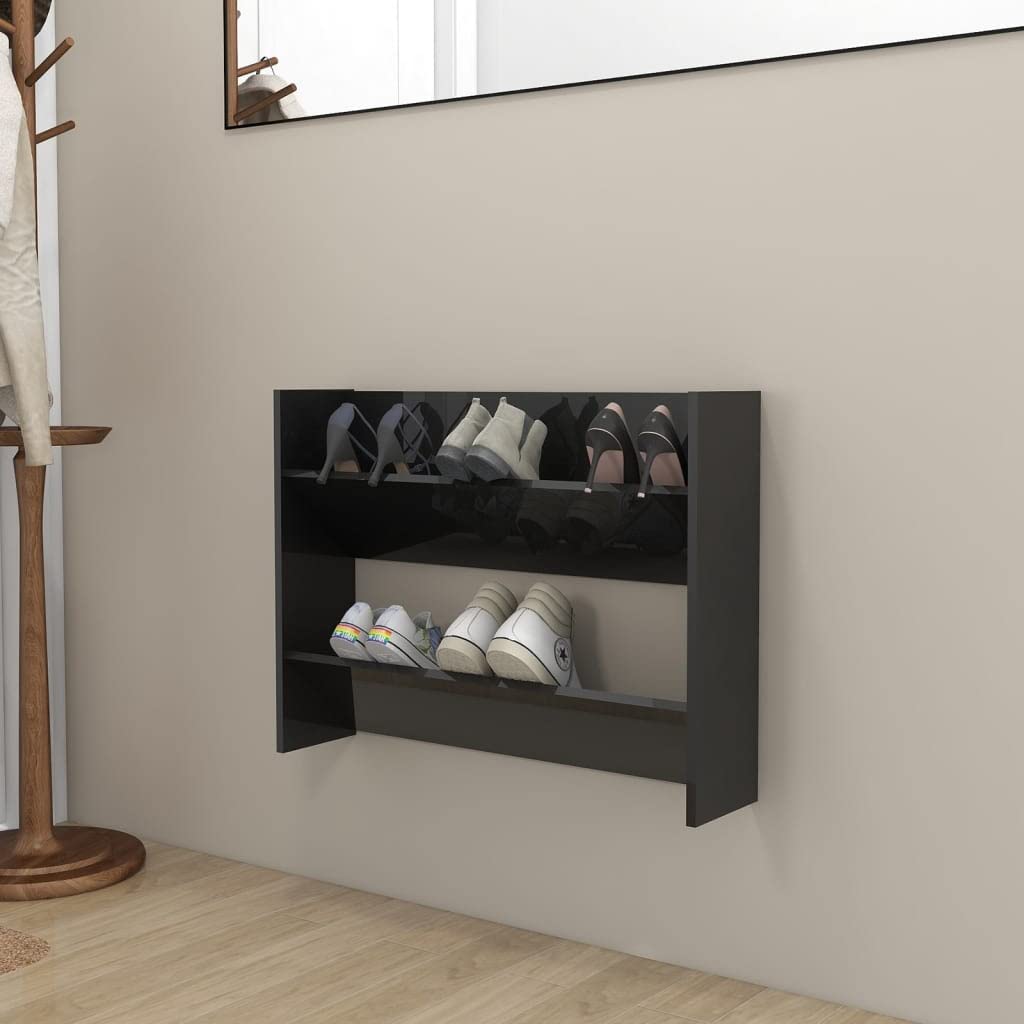 vidaXL Wall Shoe Cabinet High Gloss Black 31.5x7.1x23.6 Engineered Wood