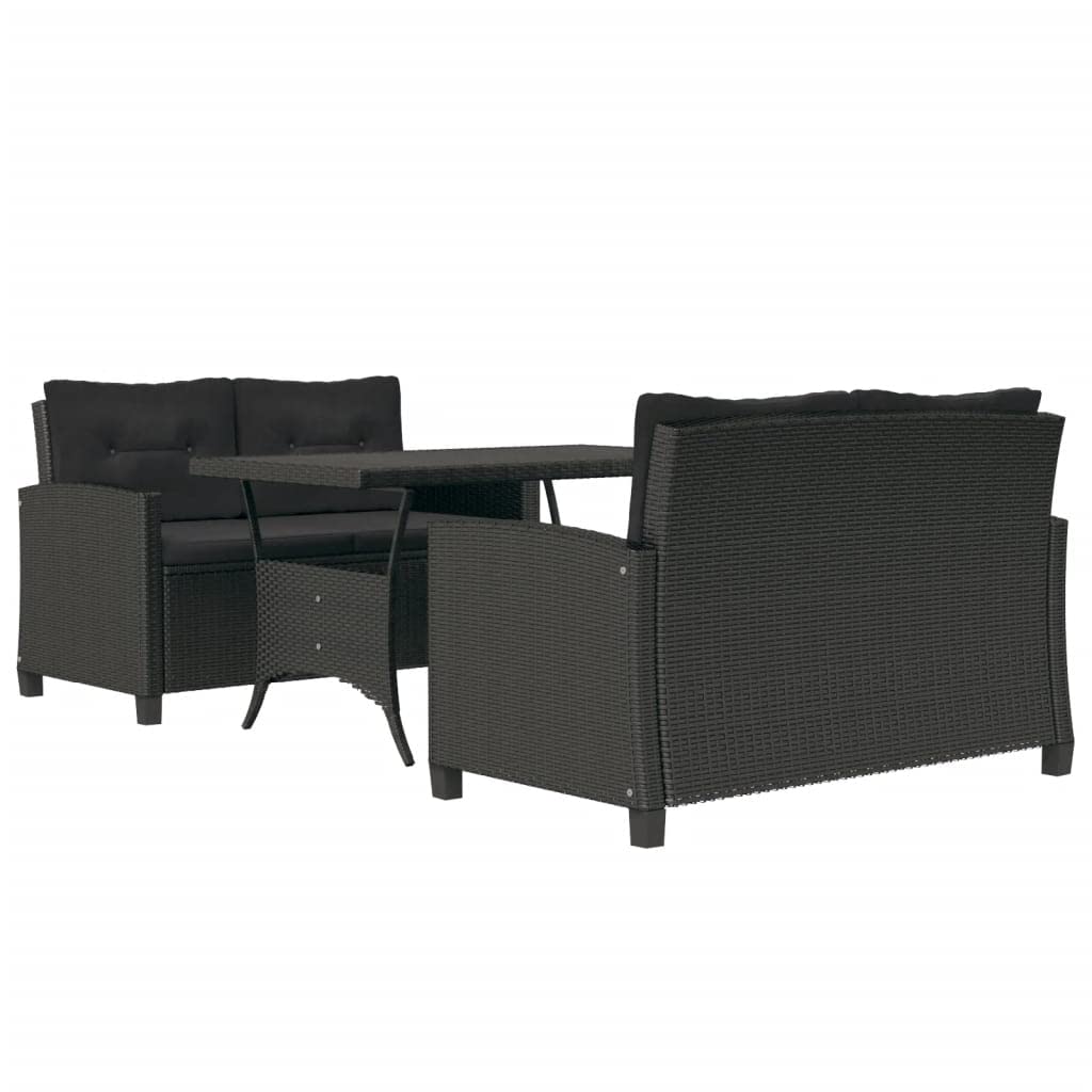 vidaXL Patio Dining Set 3 Piece with Black Cushions Garden Outdoor Terrace Balcony Dining Dinner Dinette Table and Chair Furniture Poly Rattan