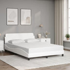 vidaXL White Faux Leather Bed Frame with Headboard - 53.9"x74.8" - Durable, Easy Clean Surface, Sleek Design for Modern Bedrooms