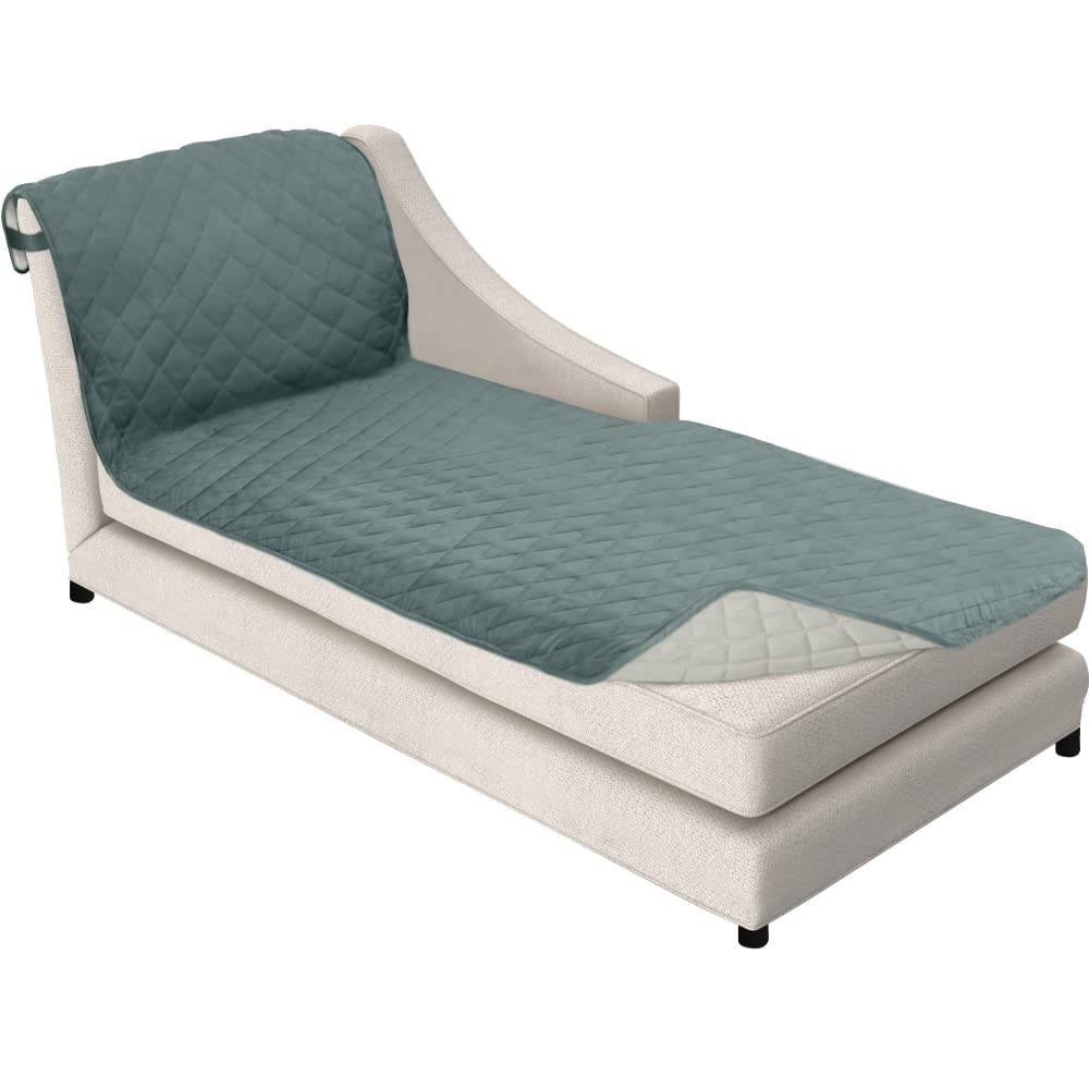 Sofa Shield Patented Chaise Slip Cover, Large Cushion Protector, Reversible Stain And Dog Tear Resistant Slipcover, Quilted Microfiber 102X34” Seat, Washable Covers For Dogs Pets Kids, Seafoam Cream