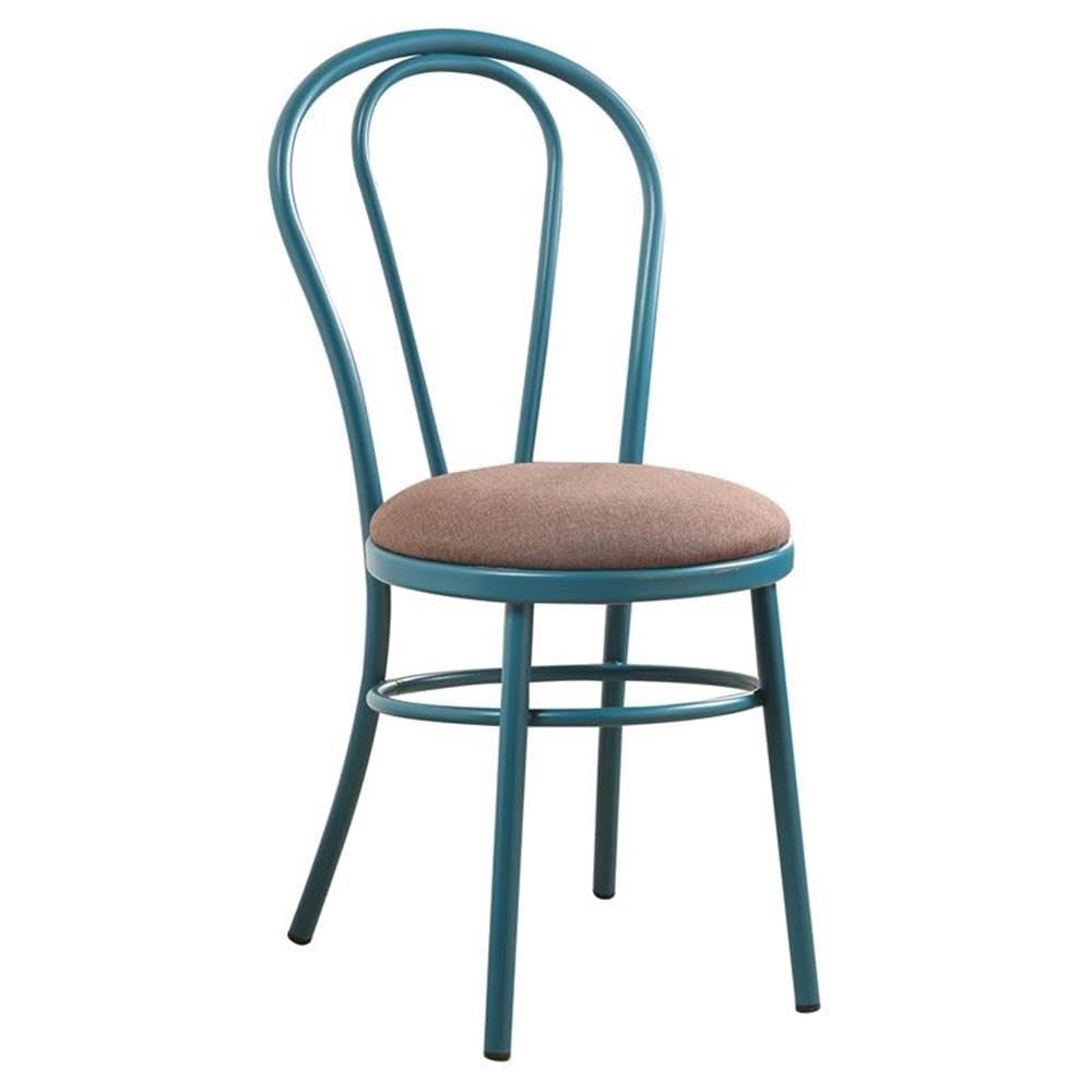 Acme Jakia Metal Side Chair with Seat Cushion in Brown and Teal (Set of 2)
