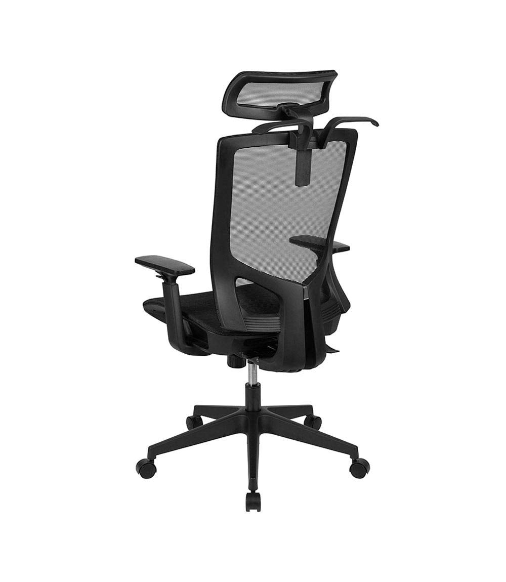 Flash Furniture Layla Ergonomic Mesh Office Chair With Synchro-Tilt, Pivot Adjustable Headrest, Lumbar Support, Coat Hanger And Adjustable Arms In Black