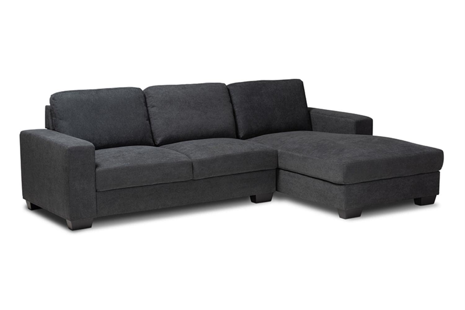 Baxton Studio Nevin Modern and Contemporary Dark Grey Fabric Upholstered Sectional Sofa with Right Facing Chaise