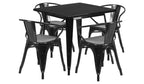 Flash Furniture Commercial Grade 31.5" Square Black Metal Indoor-Outdoor Table Set with 4 Arm Chairs