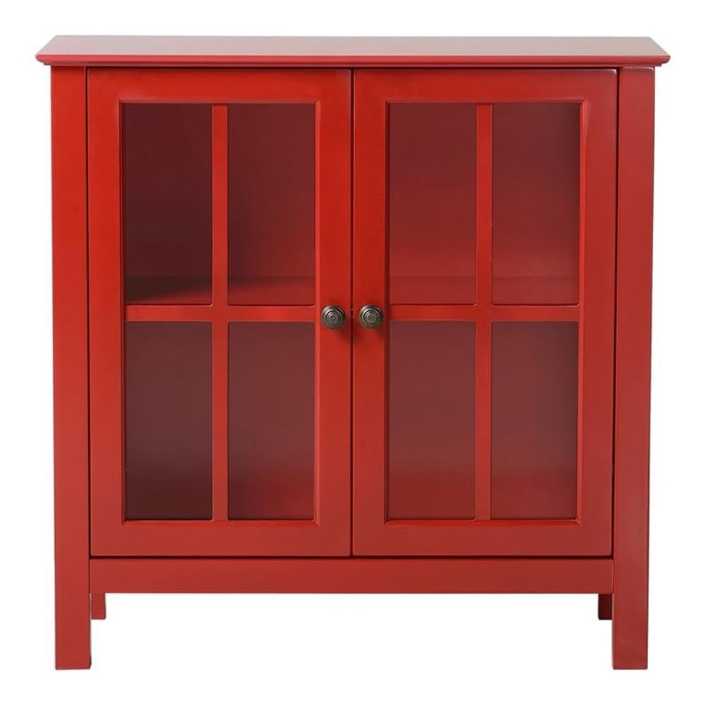 American Furniture Classics OS Home and Office Accent and Display Cabine Glass Door Cabinet, Red Paint