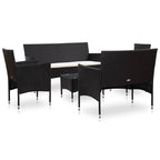 vidaXL 5 Piece Patio Furniture Set – 3-Seater, 2-Seater Sofas, 2 Armchairs, Coffee Table – PE Rattan, Powder-Coated Steel – Black and Cream White