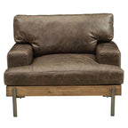 Acme Silchester Leather Accent Chair in Oak and Distress Chocolate