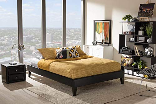 Baxton Studio Lancashire Modern and Contemporary Upholstered Bed Frame with Tapered Legs Black/Full