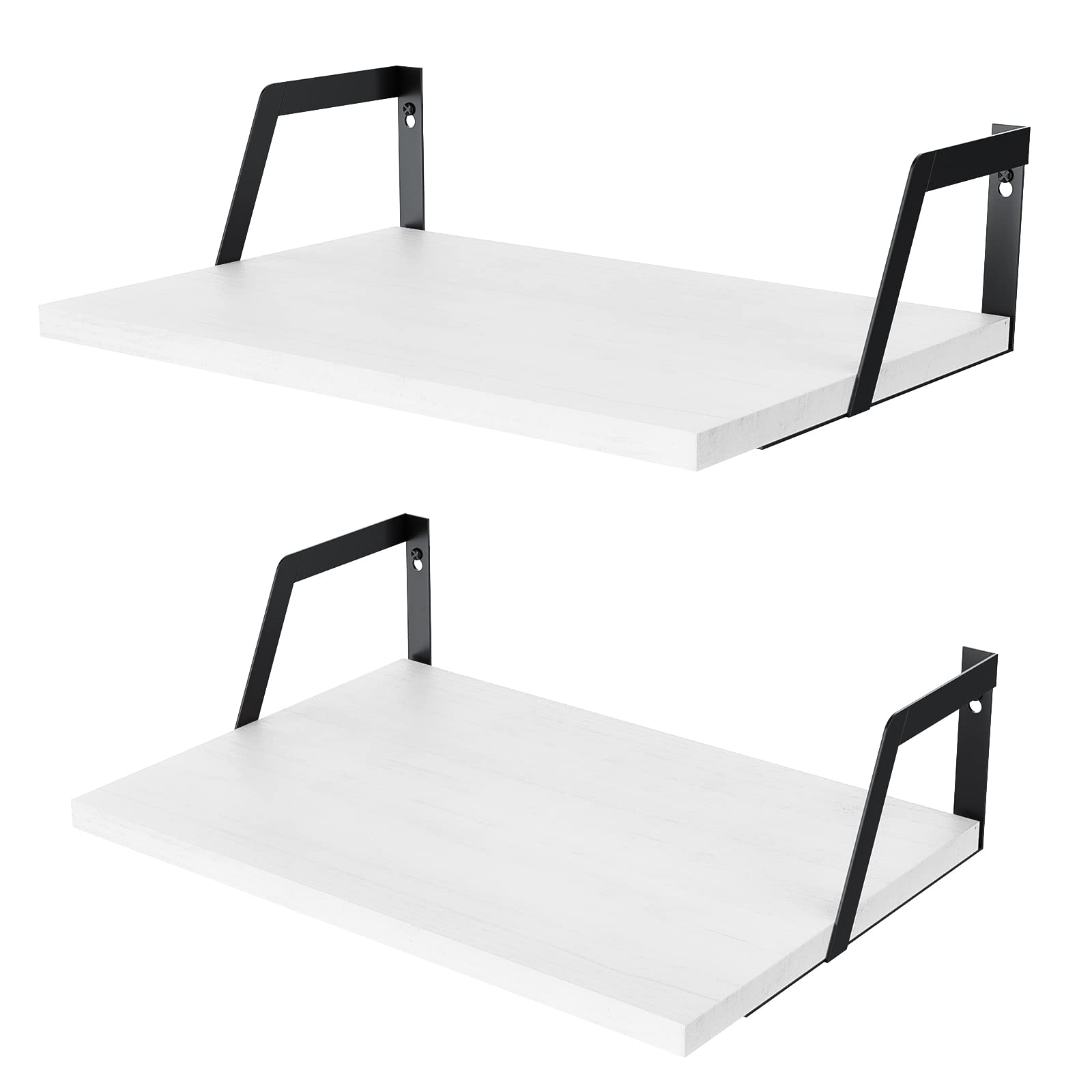 Sriwatana Floating Shelves Wall Mounted Set Of 2 Rustic Wood Shelves With Large Capacity(Washed White)